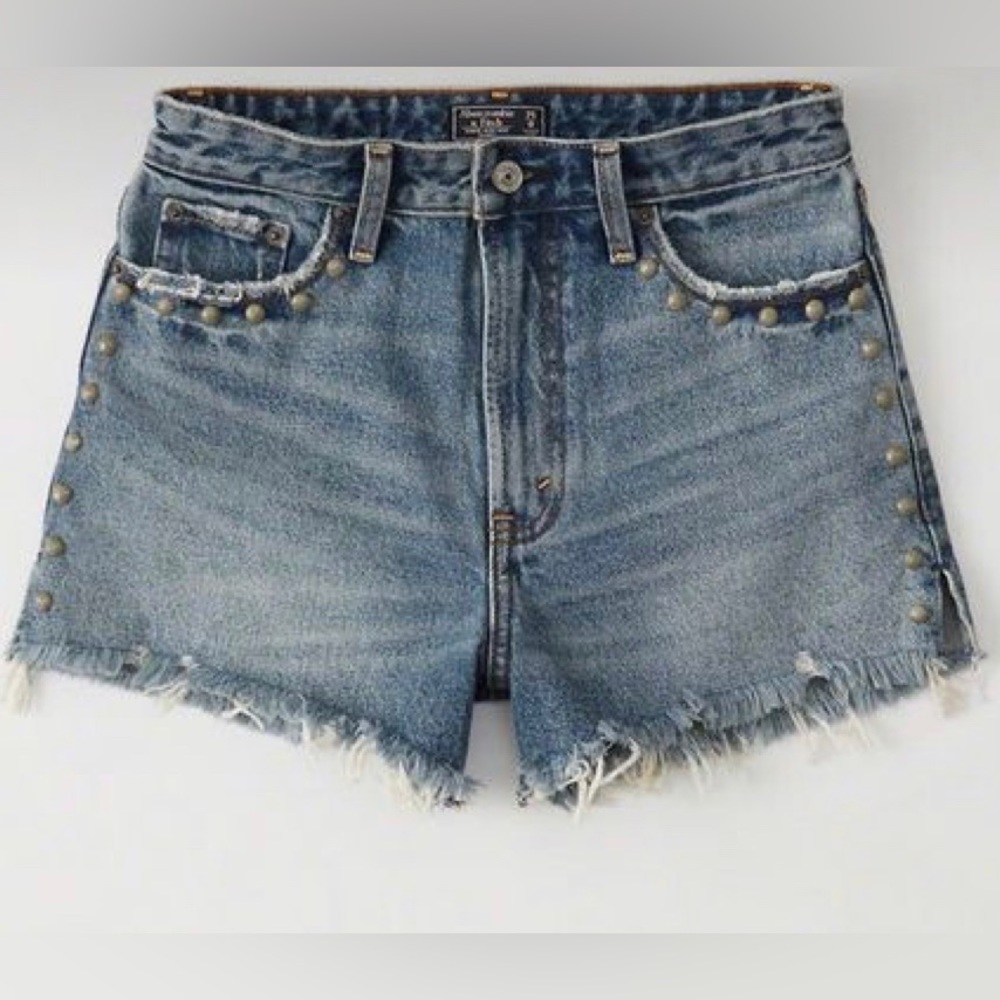 Abercrombie & Fitch high rise jean short distressed with metal details